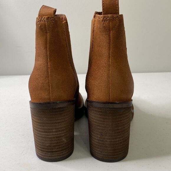 Diba Ser Eeta Suede Chunky Block Heel Boot in Cognac Square Toe Pull On Boho - Picture 4 of 14